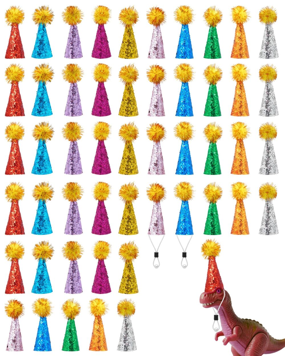 1719 50 Pack Mini Party Hats for Stuffed Animals Figures Toys Dinosaur Tiny